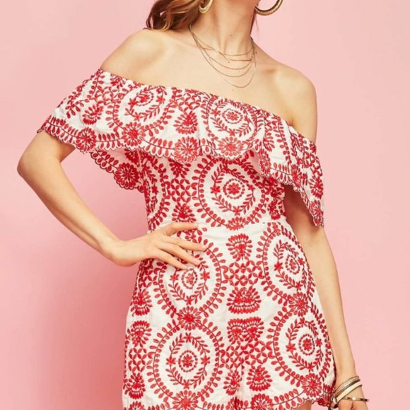 Off-Shoulder Embroidered Romper - Picture 3 of 7